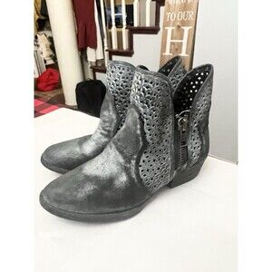 CORRAL CIRCLE G WOMENS 9 BLACK GRAY DISTRESSED CUTOUT SHORTIE ZIP WESTERN BOOTS